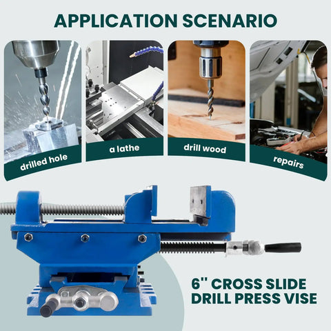 Heavy Duty Cross Slide Drill Press Vise With Six Inch Max Jaw Opening Built Tough Cast Iron Workhorse view showing application scenarios.