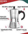 Stainless Steel Moka Pot, 6 Cup Espresso Maker For Gas, Electric Or Induction Stoves, 12oz Brew, Durable Italian Cuban Style Mocha Coffee