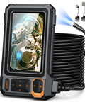 Borescope Camera With Light For Tight Spaces 4.3 Inch IPS HD Display Live View Inspection Camera With 50ft SemiRigid Cable Pro Grade High Definition 1920P Easy Snaking Access For Automotive Plumbing HVAC, front view with cable and attachments