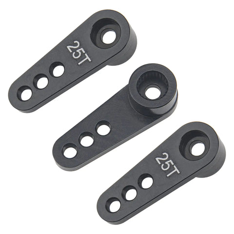 Beefy Metal 25T servo horn 25 teeth steering arm, set of three black aluminum CNC machined pieces for RC cars and trucks
