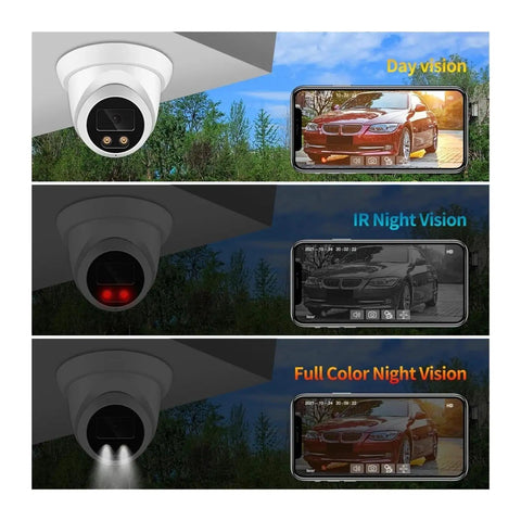 Top Shelf 4K Dome Security Camera With PoE Outdoor Surveillance provides day vision, IR night vision, and full color night vision.