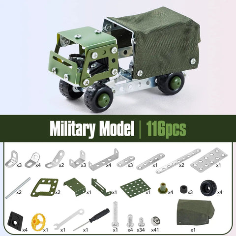 Hands On Military Truck STEM Building Toy Set For Boys Ages Eight To Twelve Metal Army Vehicle Model Kit with 116 pieces