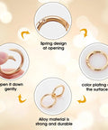 16 Pcs Mini O Ring Clip Spring Carabiner Set For Bags And Purses And Handbags, Round Gold And Silver O Rings And Clasps, Four Sizes For DIY Jewelry Making And Craft Projects. Gold alloy spring O ring clip, open-close closeup