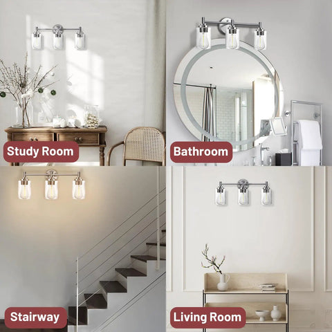 Three Light Matte Black Bathroom Vanity Lights With Clear Glass Shades Dope Over Mirror Modern Wall Sconce in different rooms