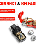 6 Pack Copper Battery Terminal Clamps Quick Release Connectors for Positive and Negative Terminals, red and black clamps close-up