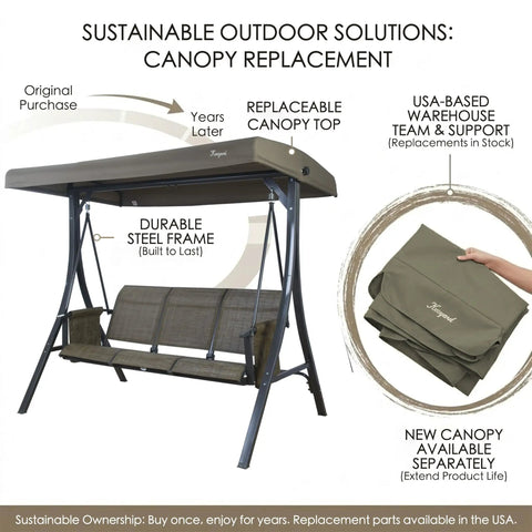 Brenda 3 Seat Outdoor Porch Swing Glider With Adjustable Canopy Heavy Duty Steel Frame and Replaceable Canopy Overview