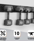 Heavy Duty Garage Wall Organizer Rack Kit With Three Mop Holders And Six Multi Purpose Hooks showing panel holding dumbbells