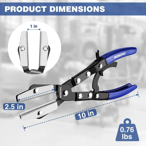 Ratcheting Hose Pinch Off Pliers With Locking Grip Beefy Ten Inch Heavy Duty Steel Tool dimensions and serrated teeth