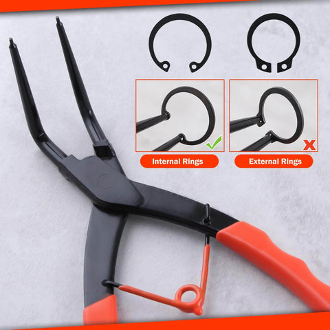 Internal Master Cylinder Snap Ring Pliers 90 Degree Long Nose Pliers with Bent Lock Circlip Pliers and PVC Handle in use