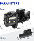 Heavy Duty Cast Iron Shallow and Deep Well Jet Pump with Ejector Kit, Convertible for 25 or 90 Feet Wells, Dual Voltage Dimensions