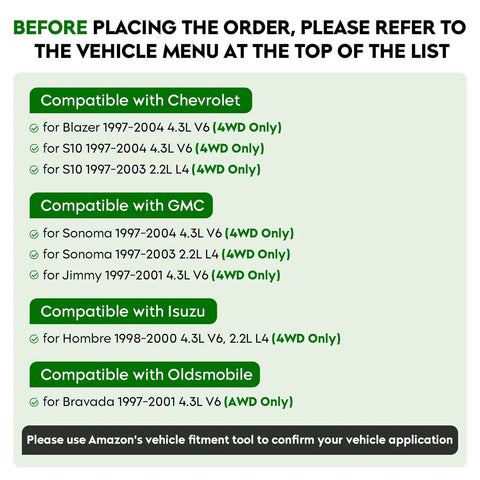 Chevy Blazer S10 Front Left CV Axle Shaft Assembly For 1997 To 2004 4WD AWD Models Including GMC Sonoma Jimmy Isuzu Hombre 1998 To 2000 Oldsmobile Bravada 1997 To 2001 Driver Side fitment chart