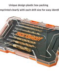 8-Piece HSS M2 Brad Point Wood Drill Bit Set With Titanium Nitride Coating 1/8 Inch Straight Shank in storage case