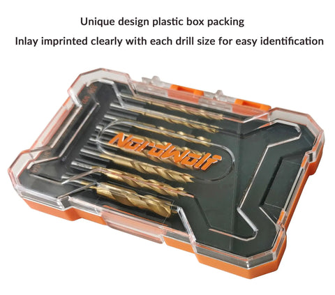 8-Piece HSS M2 Brad Point Wood Drill Bit Set With Titanium Nitride Coating 1/8 Inch Straight Shank in storage case