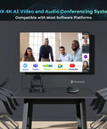 4K AI Auto Tracking PTZ Conference Camera System with Bluetooth speakerphone on conference room table, 20X optical zoom, USB3.0 HDMI LAN PoE