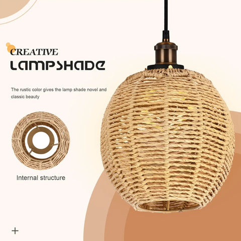 Three Pack Rattan Lamp Shades Vintage Boho Hanging Light Covers For Pendant Lamps And Ceiling Fans Handwoven Light Shades Set
