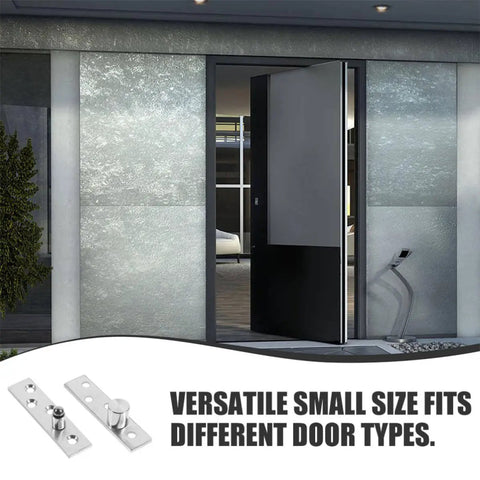 Built To Last Stainless Pivot Door Hinges 2 Pack Concealed Offset Hinges For Doors 20 To 40mm Thick, shown with a partially open modern door.