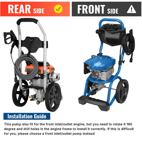 Seven Eighths Inch Shaft Vertical Pressure Washer Pump 3000 PSI At 2.5 GPM Replacement with rear and front inlet configurations