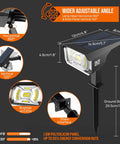 Diagram of Super Bright 40 LED Solar Landscape Lights Pack Of 6 With 3 Modes, showing adjustable angle and specifications.