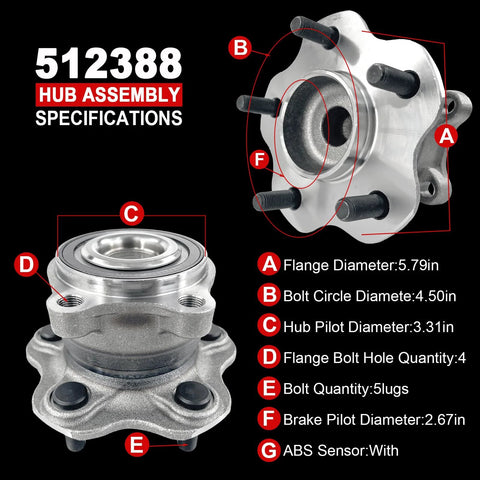 Rear Wheel Bearing Hub Assembly Fits Altima 2007-2018, Maxima 2009-2019, Murano 2015-2019, Pathfinder 2013-2019 with specs