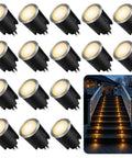 16 Pack LED Recessed Deck Lights With Protective Shell IP68 Waterproof Warm White 0.6W All In One Outdoor Landscape Lighting Kit 12V