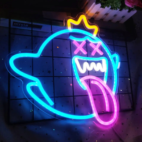 Totally Lit Ghost Neon Sign LED Light With Dimmable Switch Colorful Rainbow Glow for Kids Room, game room, man cave, 12.6 x 12.3 inches