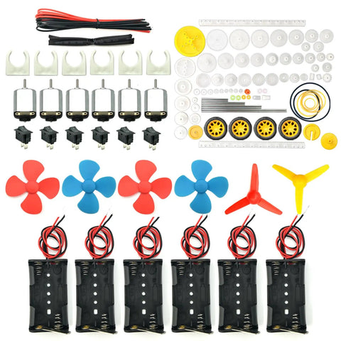 DIY Friendly Rectangular Mini Electric Motor Kit 1.5 to 3V 24000 RPM DC Motor with 84 Plastic Gears and Accessories