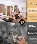 Comparison showing Ultra Slim 12 Inch LED Ceiling Light Panel Flush Mount Dimmable vs other lighting solutions in rooms.