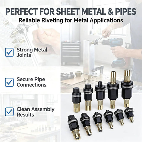 Rivet Nut Tool Kit 66 Piece Set For M3 To M10 Carbon Steel Rivnut Kit With Mandrel Set Built For Metal Fastening Diy Repairs Drilling Or Manual Use Great For Home And Garage Projects Or Pro Jobs, mandrels for sheet metal and pipe connections