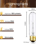 Old School Edison Style T10 Tubular Light Bulb 25W 120V E26 Base Clear Warm White Dimmable Vintage Display Cabinet Lighting Facts