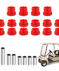 Built Tough Golf Cart Front Lower Leaf Spring And Upper A Arm Bushing Sleeves Kit with red polyurethane bushings and metal sleeves.
