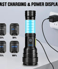 Rechargeable LED Flashlight 2 Pack Ultra Bright 99,000 Lumens Handheld Waterproof with charging indicator by power outlet.
