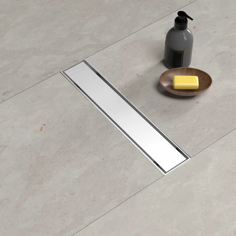 36 Inch Linear Shower Drain With Removable Wave Pattern Grate, Matte Black 304 Stainless Steel Floor Drain in tiled shower floor