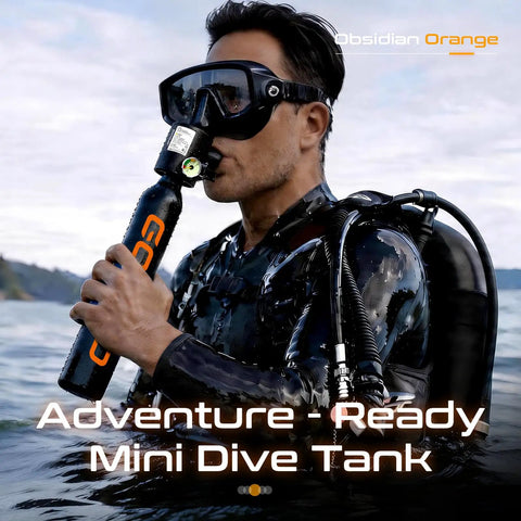 Person using Obsidian Orange 0.5L Mini Scuba Tank For Snorkeling And Shallow Water Adventures in water