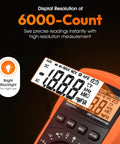 Auto Ranging Digital Multimeter For Grounding Tests On Sheets And Mats With No Guesswork Grounding Guide Carrying Case User Manual Large Backlit LCD And Easy Continuity Testing showing 6000-count display and bright backlight