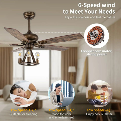 Farmhouse Ceiling Fan With Light And Remote Control 52 Inch Brown Industrial Style Ceiling Fan With 5 Reversible Wooden Blades