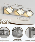 Dope Four Light Chrome Finish Crystal LED Vanity Light Over Mirror Dimmable Wall Sconce For Bathrooms 28 Inch 24W 5500K Bright White ETL Certified Dimmable Driver Modern Sleek Vanity Lighting, chrome sconce with crystal details, wall mount view, product dimensions shown.