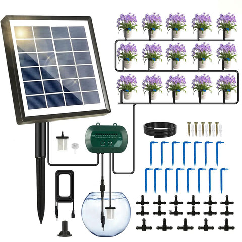 Solar Drip Irrigation Kit 50Ft With Timer Automatic Garden Watering System That Draws Water From Any Bucket Or Container