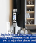 2 Pack LTE Filter For TV Antenna With Right Angle F Connector installed behind TV, blocking 4G 5G interference for clear reception