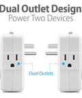 Two white 24 Hour Programmable Dual Outlet Timers for Indoor Use with dual outlet design, shown from the side.