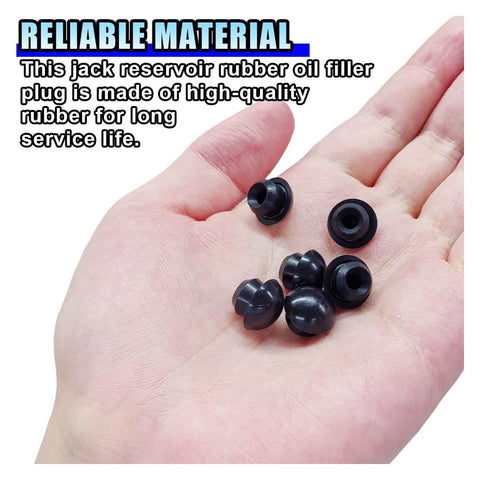 6 Pack Bottle Jack Oil Filler Plugs, 8mm Rubber Hydraulic Filler Plugs Bung in hand showcasing size and material