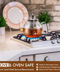 1 Liter Glass Teapot With Removable Infuser, Stovetop Safe Blooming And Loose Leaf Tea Maker on a gas stove.