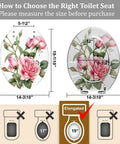 Elongated Resin Toilet Seat for Bathroom dimensions illustration with floral design, showing 19" length and measuring guide.
