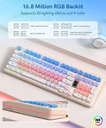 Pink Creamy Ultimate Mechanical Keyboard With Integrated Display Screen Tri Mode Hot Swappable Switches Wireless 98 Layout Gaming Board For True Dope Rigs featuring RGB backlit keys and adjustable side light.