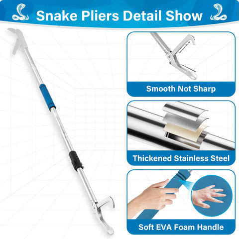 69 Inch Pro Grade Snake Grabber Tool With Long Handle For Safe Rattlesnake Catching And No Bite Distance, Wide Jaw, Stainless Steel Tube, Non Slip Sponge Grip, Heavy Duty Reptile Tongs For Outdoor Use