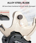 Close-up of Heavy Duty Battery Operated Hydraulic Ratchet Cable Cutter's durable alloy steel blade and cleaning brush.