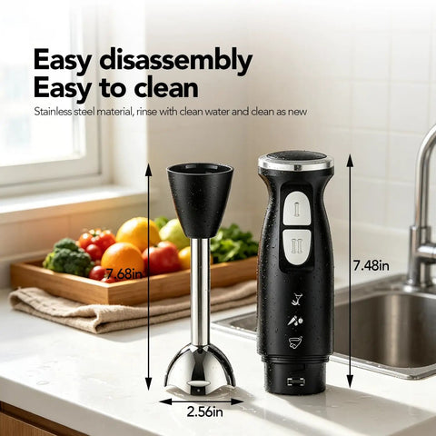 Straight Up Solid Immersion Hand Blender With Five Speed Settings And Stainless Steel Mixing Wand, black, 7.68in, easy to clean.