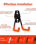 12 Pack Heavy Duty Garage Wall Hooks With Extension Cord Straps, dual orange hooks with anti-slip PVC coating and included screws