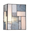 Tiffany Style Stained Glass Wall Sconces Modern Look For Bedroom Bathroom Living Room Hallway And Stairway 5.1 By 7.8 By 9.8 Inches Ambient Lighting Cozy Glow Home Decor featuring blue and white geometric design.