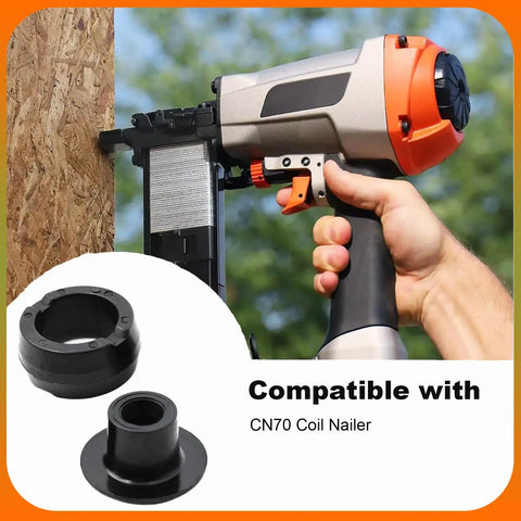 CN31563 CN31564 Piston Bumper Set For CN70 Coil Nailer, 8 Piece Replacement Kit shown with compatible nailer in action
