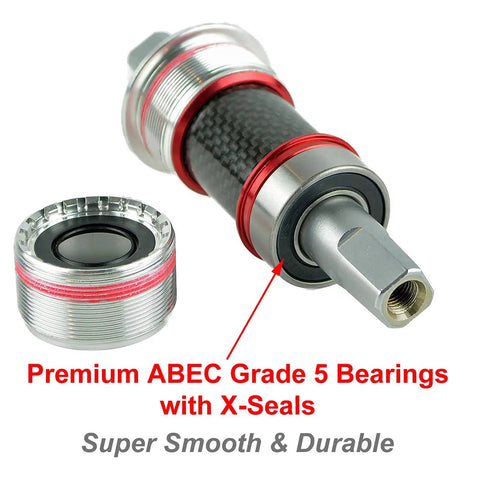 Racer Worlds Lightest JIS Square Taper Bottom Bracket English 68x116mm with ABEC 5 bearings and Grade 5 chromium steel balls
